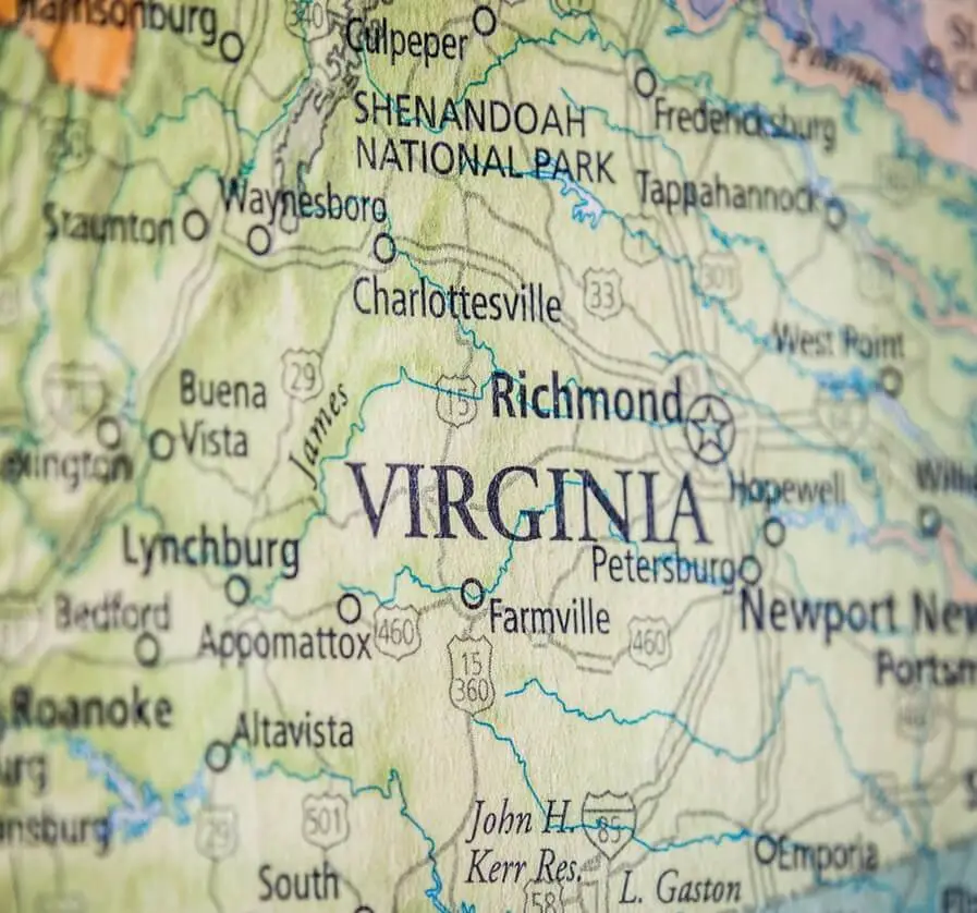 image of a paper map showing the surrounding areas of richmond virginia