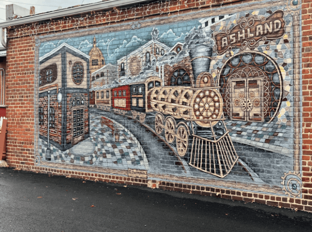 image of a mural on a brick wall in downtown ashland virginia