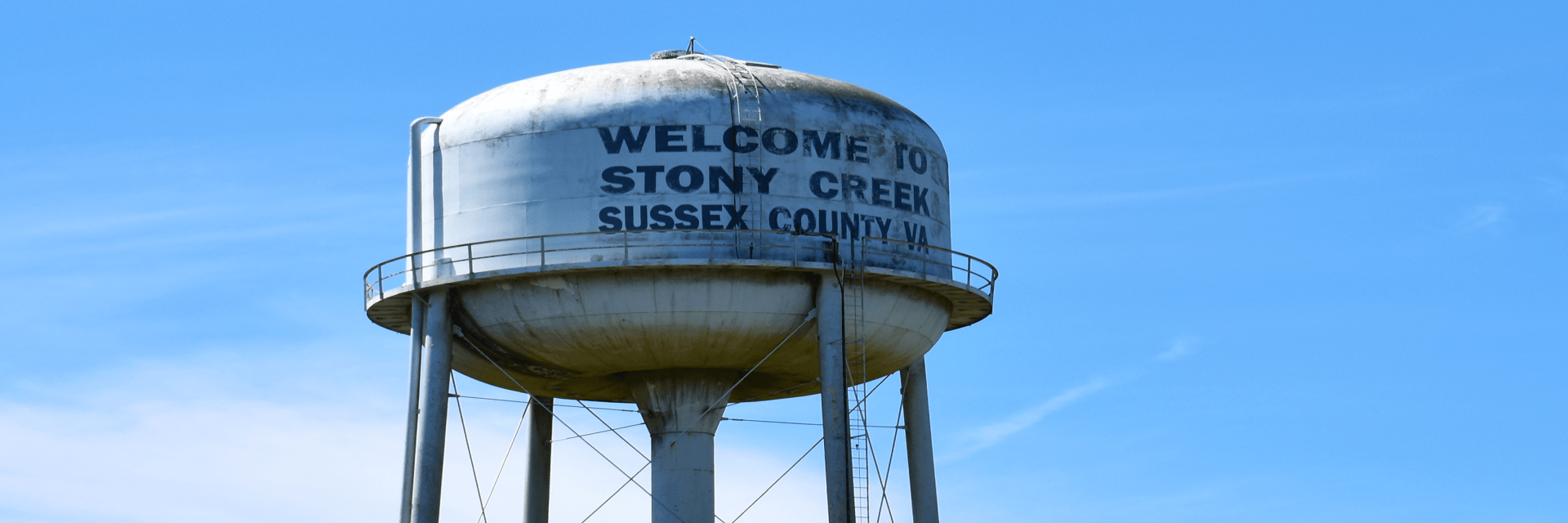 image of the stony creek water tower in sussex county virginia